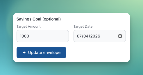 Savings Goal fields in the envelope edit modal
