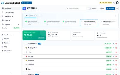 The Envelopes page with the Getting started checklist