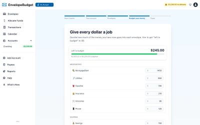 Guided setup: give every dollar a job, with a live left-to-budget meter
