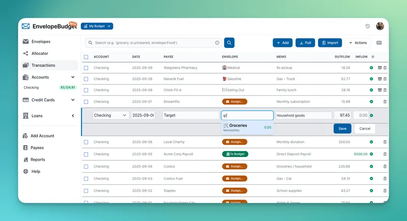 EnvelopeBudget screenshot: budget dashboard