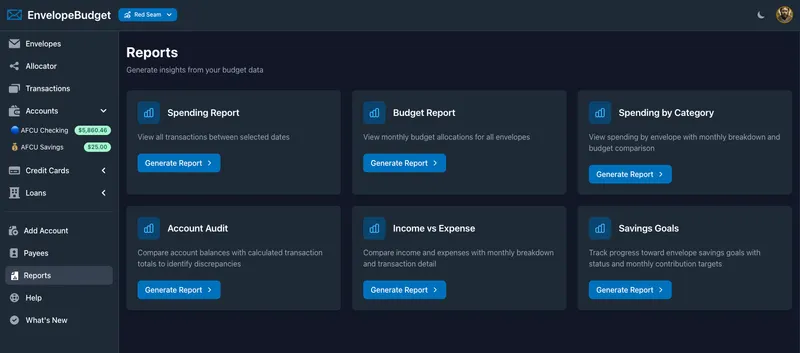EnvelopeBudget screenshot: reports